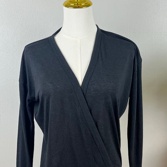 J Crew Black Linen Blend Wrap Long Sleeve Top with Tie Small New with Tags - Picture 2 of 7